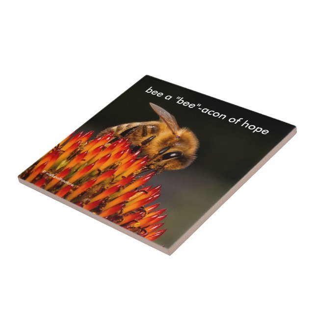 Be a "Bee"acon Beacon of Hope Bee on Echinacea Ceramic Tile (Side)