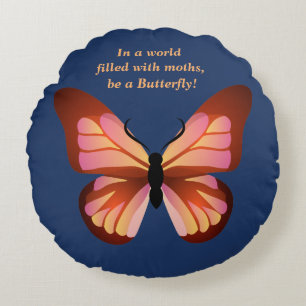 Be a Butterfly Pink Orange Black Graphic Round Pillow