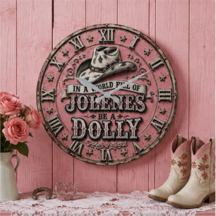 Be a Dolly In a World Full of Jolenes Pink Cowgir Large Clock