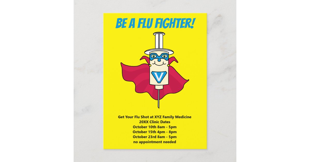 Be a Flu Fighter Flu Shot Reminder Announcement Postcard Zazzle