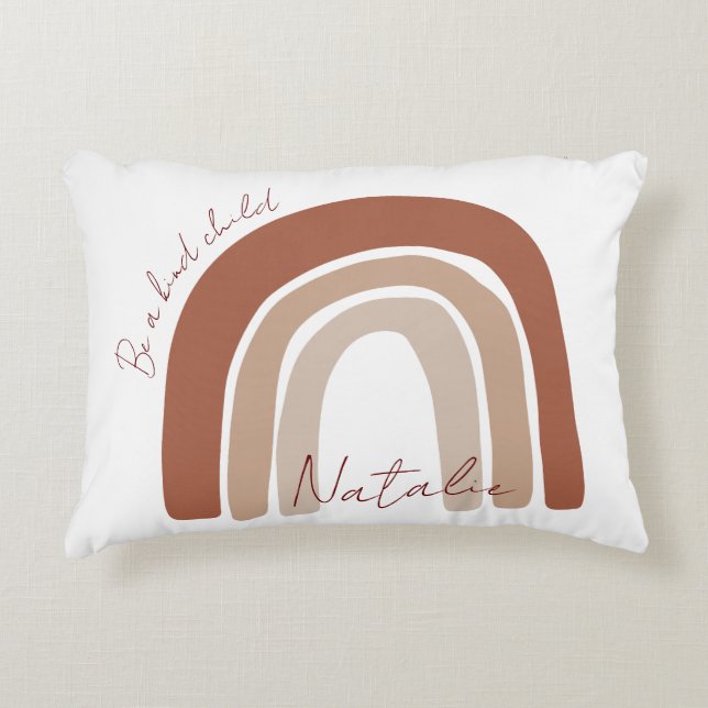 Be a kind child Monogram Nursery rainbow earthy Accent Pillow (Front)