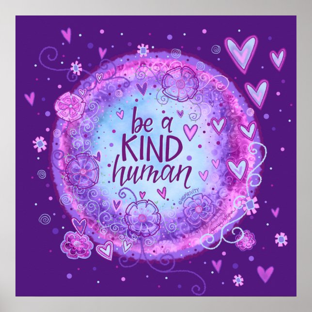 Be a Kind Human Quote Purple Inspirivity Poster (Front)