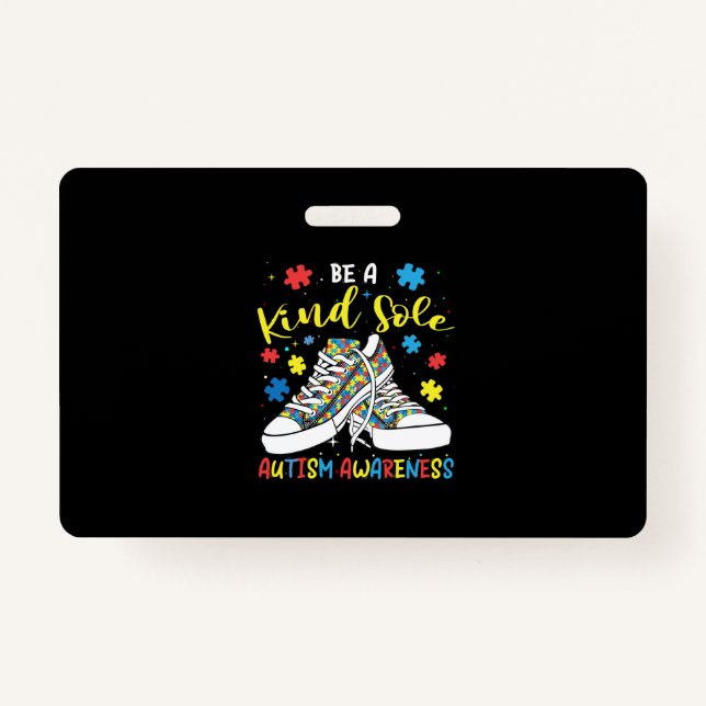Be A Kind Sole Autism Awareness Trendy Puzzle Shoe Badge (Front)