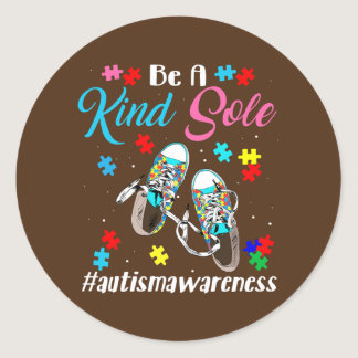 Be A Kind Sole Autism Boy Girl Puzzle Shoes Classic Round Sticker