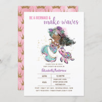 Be A Mermaid and Make Waves Girls Baby Shower Invitation