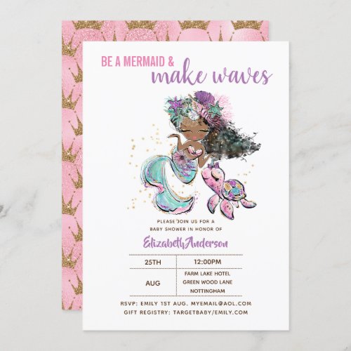 Be A Mermaid and Make Waves Girls Baby Shower Invitation