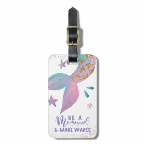 Be A Mermaid Rainbow Ombre and Gold Luggage Tag