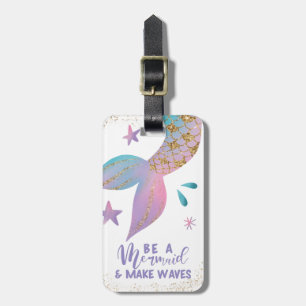 Be A Mermaid Rainbow Ombre and Gold Luggage Tag
