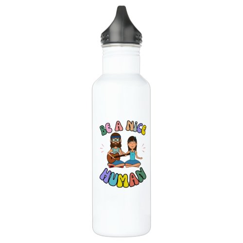 Be A Nice Human Groovy Retro Hippie Vibe Stainless Steel Water Bottle