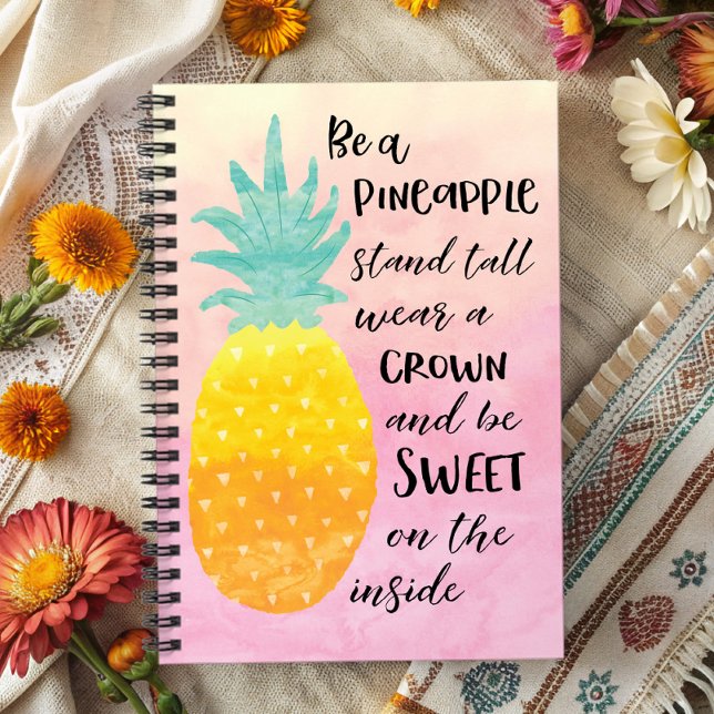 Be A Pineapple Inspirational Watercolor Typography Notebook ( Remind yourself of your love for all things tropical with this fantastic watercolor typography.)