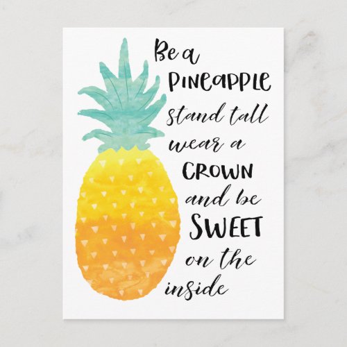 Be A Pineapple Inspirational Watercolor Typography Postcard