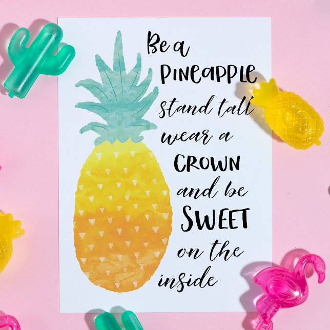 Be A Pineapple Inspirational Watercolor Typography Postcard (The perfect card for anyone who wants to embrace their inner quirkiness & stay sunny all year around)