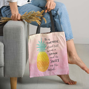 Be A Pineapple Watercolor Typography Tote Bag