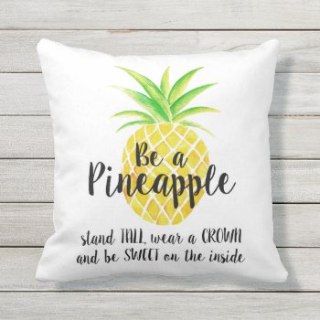 Be A Pineapple Wear A Crown Quote Watercolor Throw Pillow by NotableNovelties at Zazzle