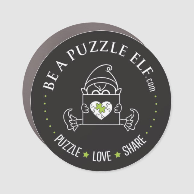 Be A Puzzle Elf – PUZZLE. LOVE. SHARE Sticker Car Magnet (Front)