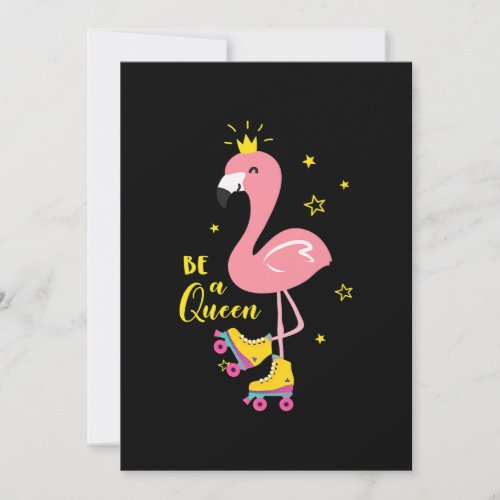 Be A Queen Pink Flamingo Skate Roller Women Girls Holiday Card