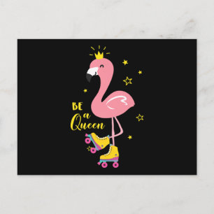 Be A Queen Pink Flamingo Skate Roller Women Girls Invitation Postcard