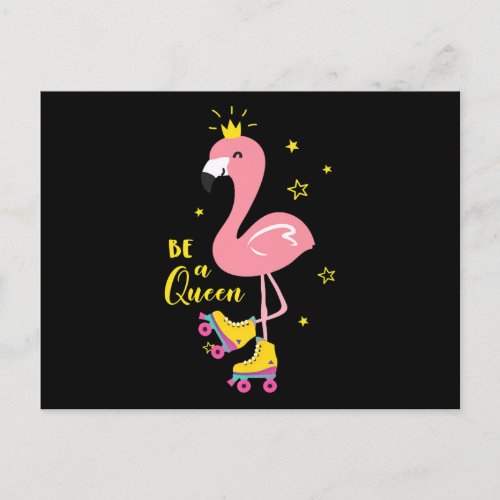 Be A Queen Pink Flamingo Skate Roller Women Girls Invitation Postcard