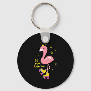 Be A Queen Pink Flamingo Skate Roller Women Girls Keychain