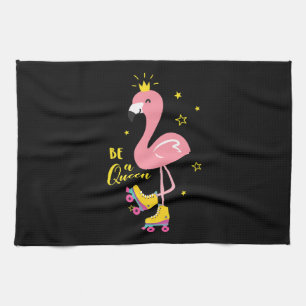 Be A Queen Pink Flamingo Skate Roller Women Girls Kitchen Towel