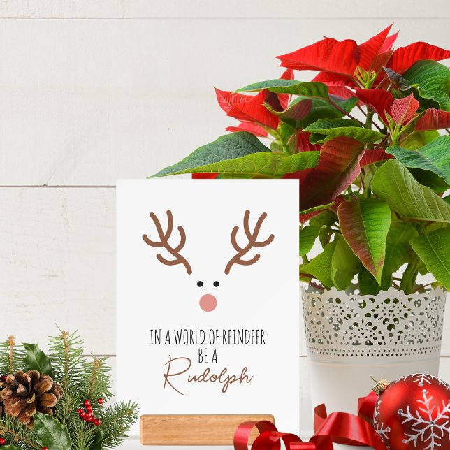 Be A Rudolph Print and Wood Holder (Add a touch of whimsy to your Boho holiday decor with this cute print and wood holder. )