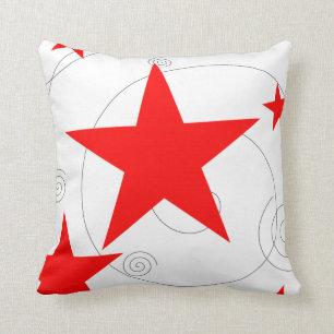 Be A Star Theme Party Red Stars Gray White Swirls Throw Pillow