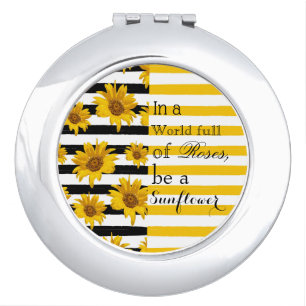 Be a Sunflower - Black White Yellow Stripes Compact Mirror
