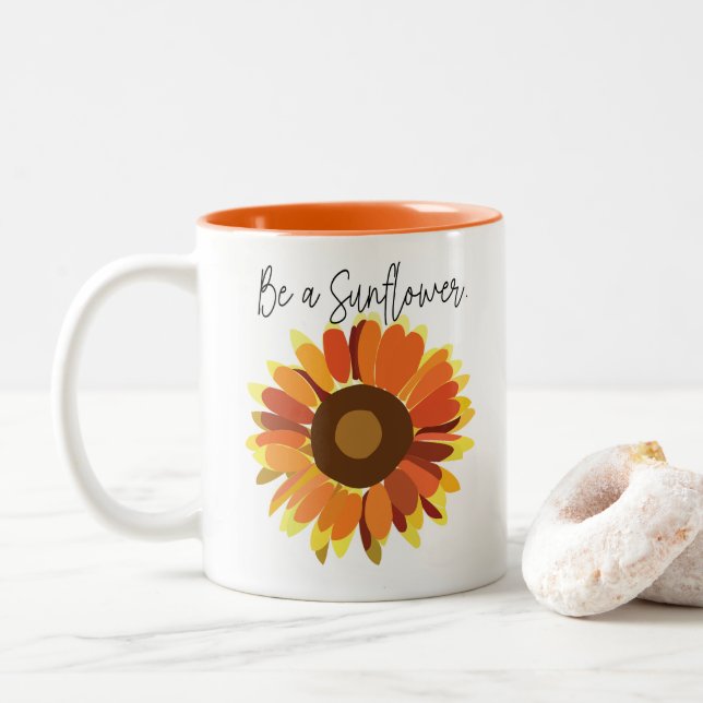 Be a Sunflower  Two-Tone Coffee Mug (With Donut)