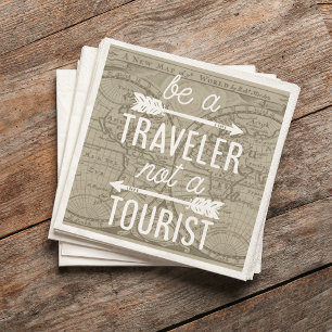 Be a Traveler Not a Tourist Map Typography Quote Paper Napkins
