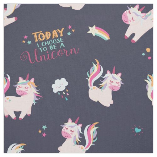 Be a unicorn rainbow color w stars  hearts blue fabric