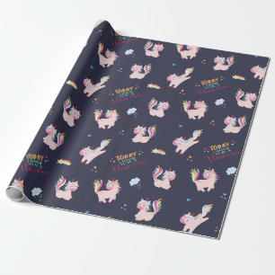 Be a unicorn rainbow color w/ stars & hearts blue wrapping paper