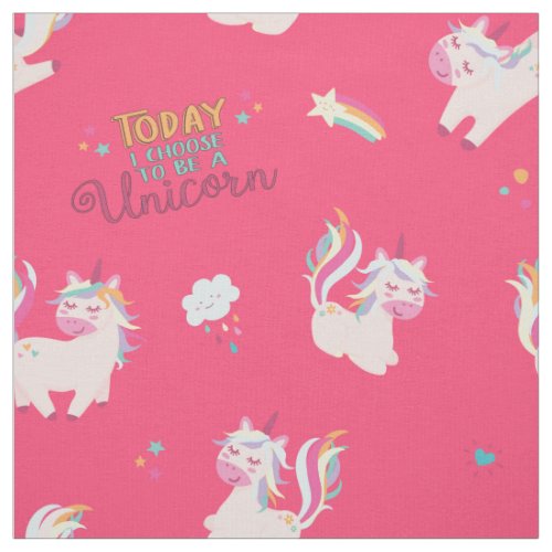 Be a unicorn rainbow color w stars  hearts pink fabric