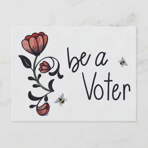 Be A Voter Floral with Bees Postcard