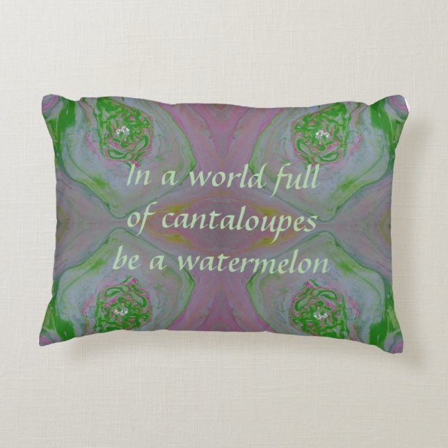 "Be a Watermelon" Acrylic Pour Inspired Accent Pillow (Back)