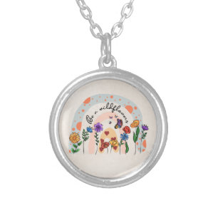 Be a wildflower rainbow floral inspirational silver plated necklace
