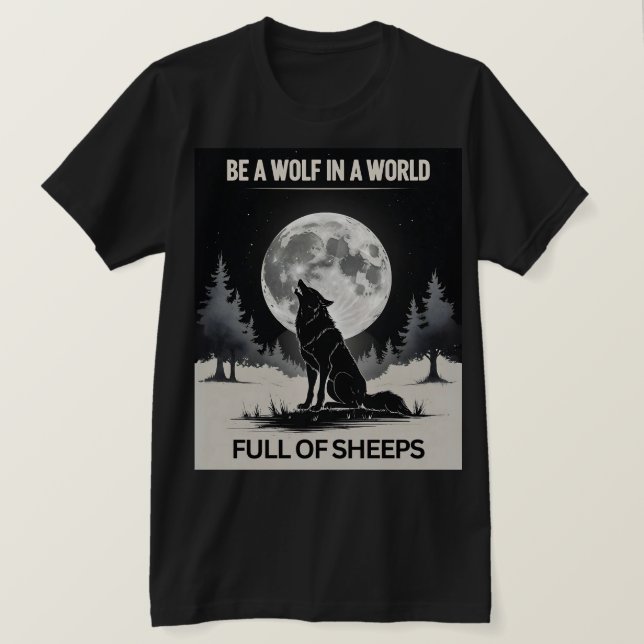 Be a Wolf in a World Full of Sheep" – Moonlight Fo T-Shirt (Design Front)
