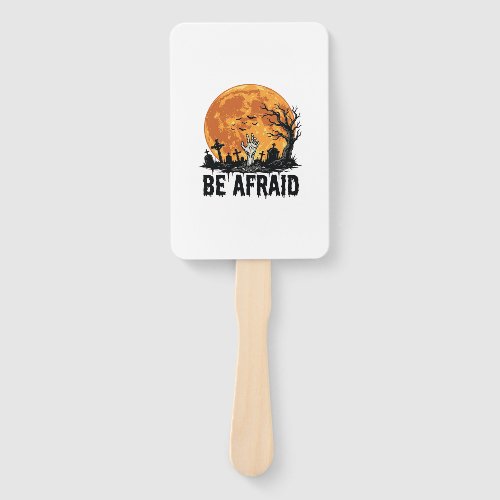 Be Afraid Vintage Halloween Graveyard Vector Desig Hand Fan