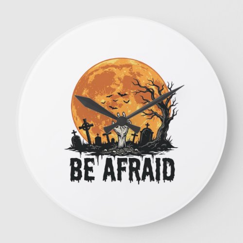Be Afraid Vintage Halloween Graveyard Vector Desig Large Clock