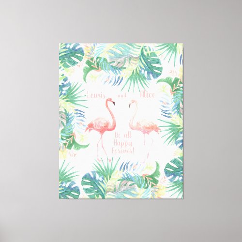 Be all Happy Forever Fairy Tale Two Pink Flamingo Canvas Print