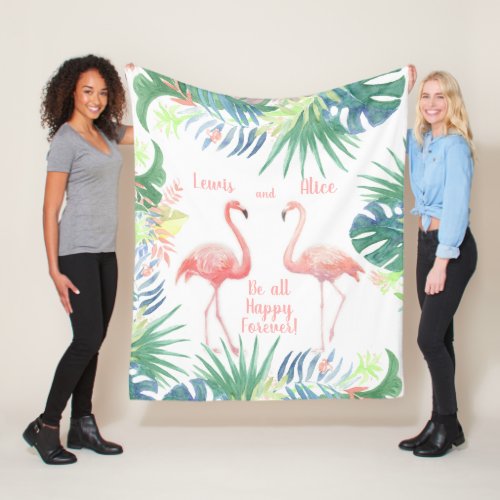 Be all Happy Forever Fairy Tale Two Pink Flamingo Fleece Blanket