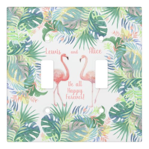 Be all Happy Forever Fairy Tale Two Pink Flamingo Light Switch Cover