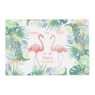 Be all Happy Forever! Fairy Tale Two Pink Flamingo Placemat