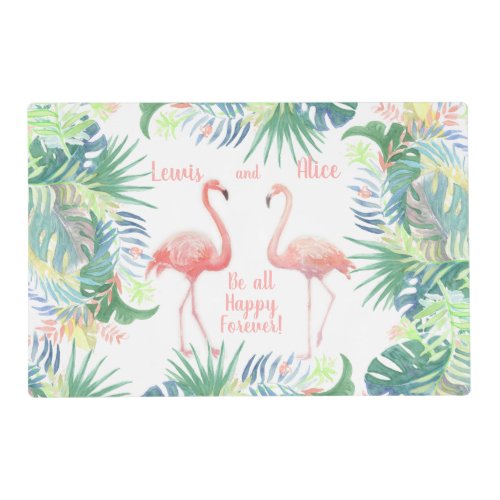 Be all Happy Forever Fairy Tale Two Pink Flamingo Placemat