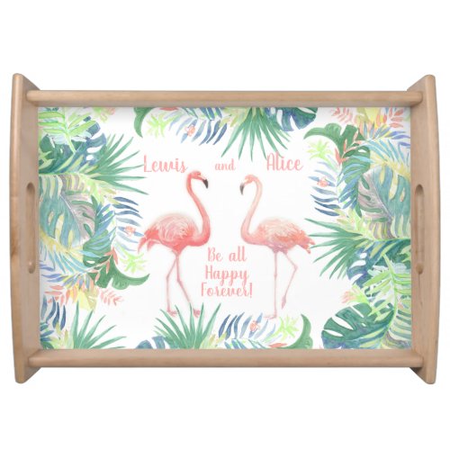 Be all Happy Forever Fairy Tale Two Pink Flamingo Serving Tray