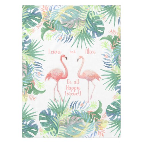 Be all Happy Forever Fairy Tale Two Pink Flamingo Tablecloth