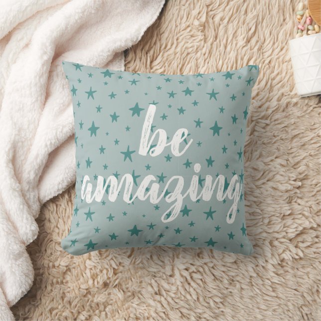 Be Amazing Blue Stars Throw Pillow (Blanket)