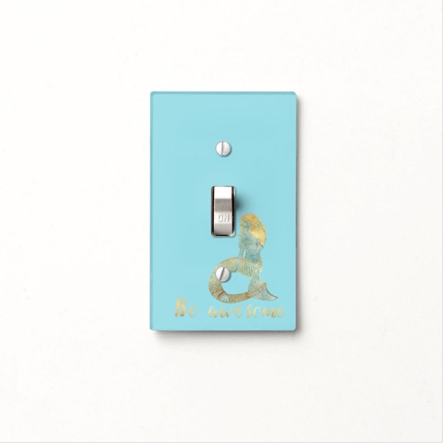 Be Awesome Gold Aqua Sparkle Mermaid Light Switch Cover (In Situ)