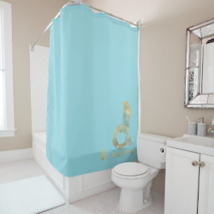 Be Awesome Gold Aqua Sparkle Mermaid Shower Curtain