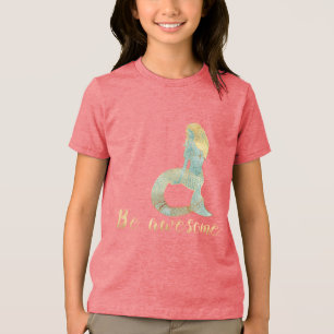 Be Awesome Gold Aqua Sparkle Mermaid Tri-Blend Shirt