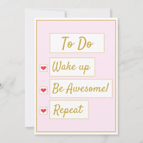 Be Awesome Pink  Gold Motivational To Do List Note Card
